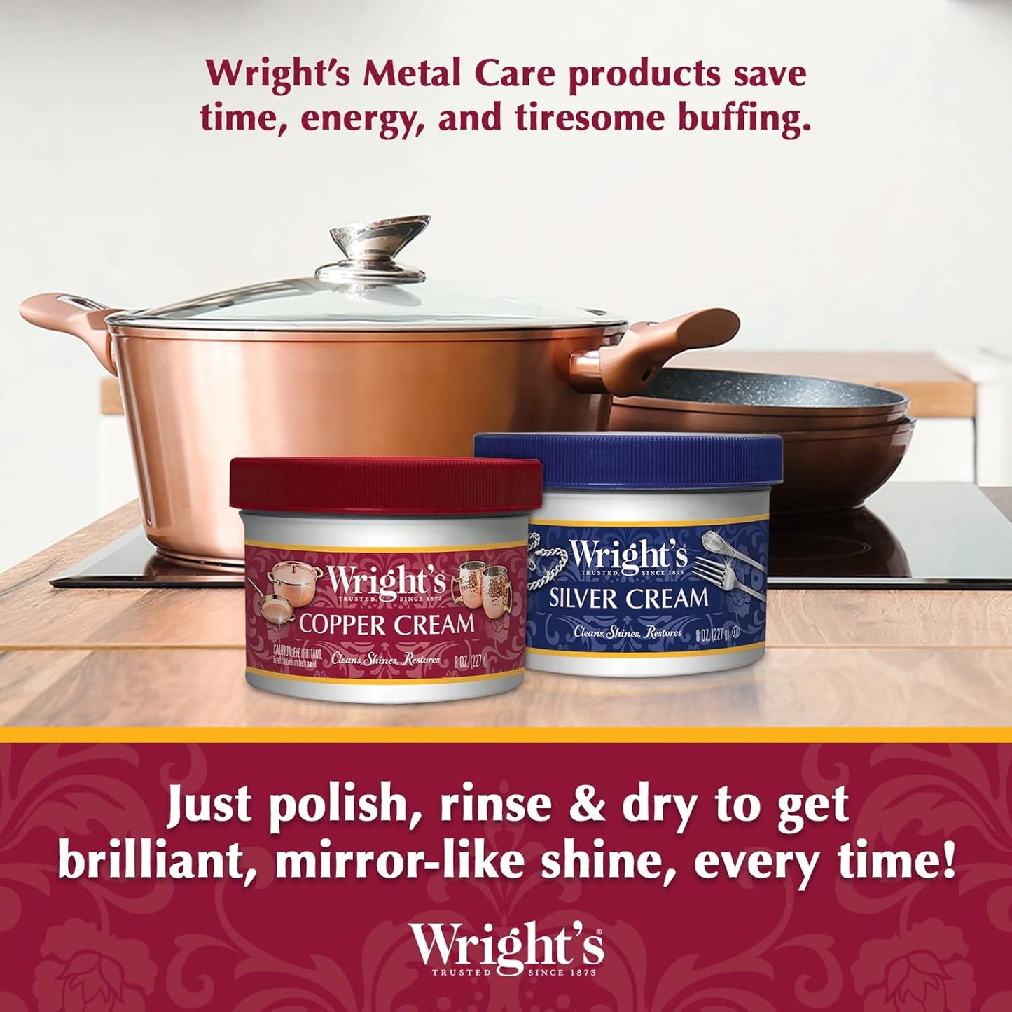 Wright's Silver and Copper Cleaner and Polish - 8 Ounce Each - Premium Metal Polish Silver Copper