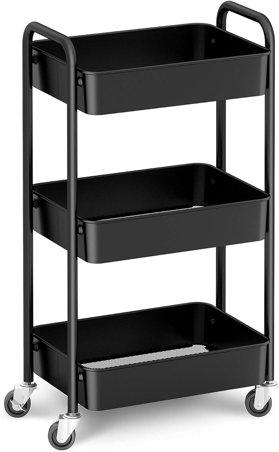 CAXXA 3-Tier Rolling Metal Storage Organizer - Mobile Utility Cart, Kitchen Cart with Caster Wheels