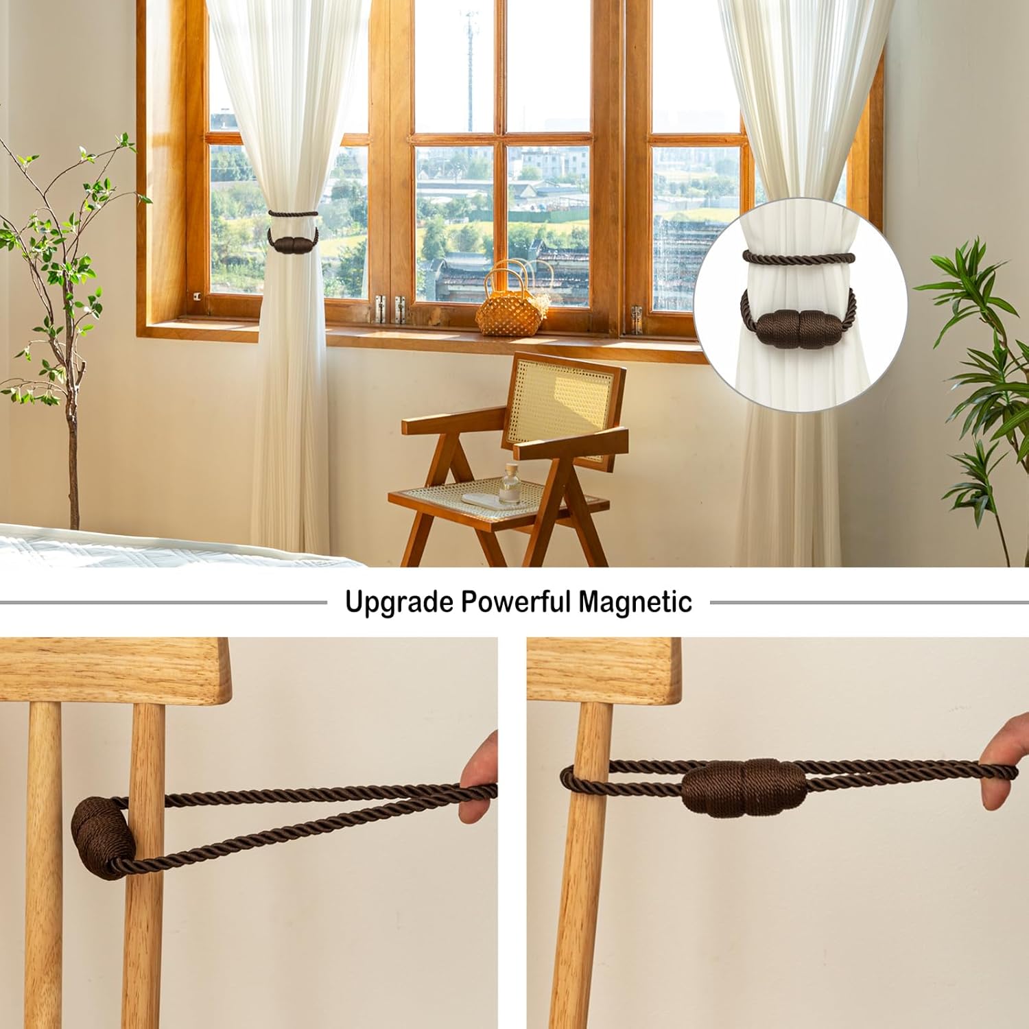 Magnetic Curtain Tiebacks Rope Curtain Tie Backs for Curtains 8 Pack Curtain Holders for Drapes