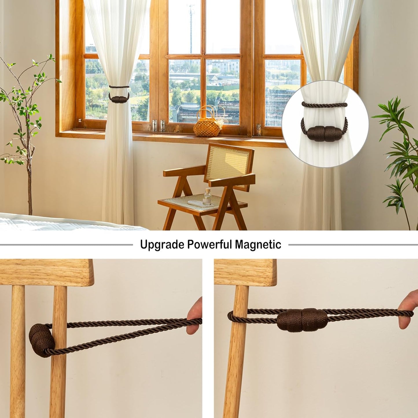 Magnetic Curtain Tiebacks Rope Curtain Tie Backs for Curtains 2 Pack Curtain Holders for Drapes