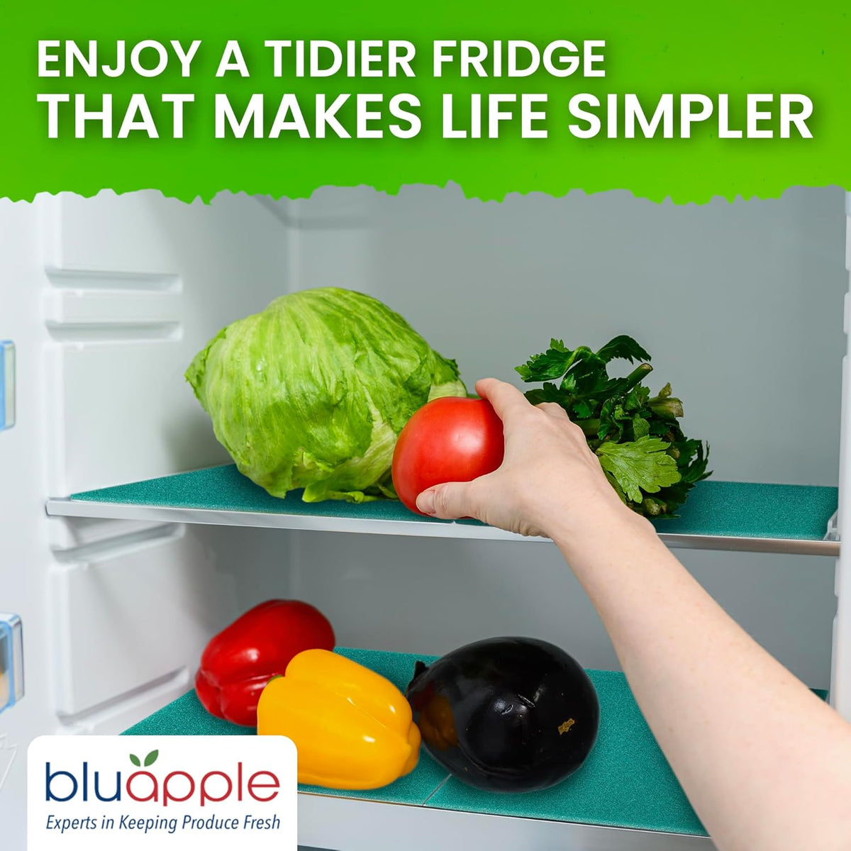 Bluapple FreshMats, Refrigerator Bin Liner, Fridge Drawer Mats, Crisper Life Extender Liner Keeps