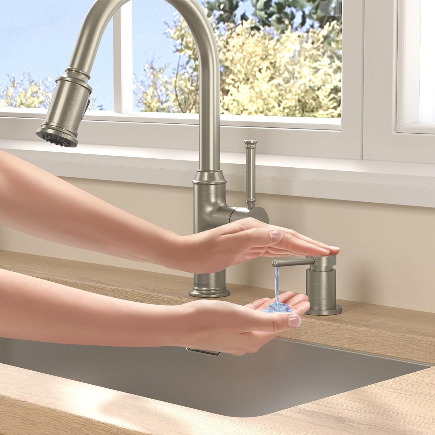 Lava Odoro Soap Dispenser for Kitchen Sink, Modern Brass Built in Countertop Pump Dispenser with 18