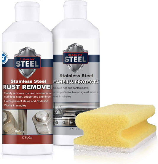 CLEAN MY STEEL Stainless Steel Rust Stain Remover, Protector & Cleaner Kit, Concentrated Formula