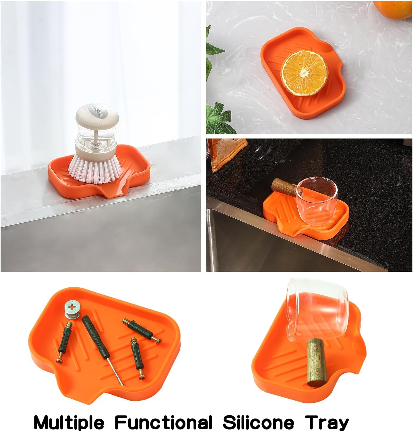 Silicone Bathroom Soap Dishes with Drain Spout-Bathroom and Kitchen Sink Organizer,Sponge