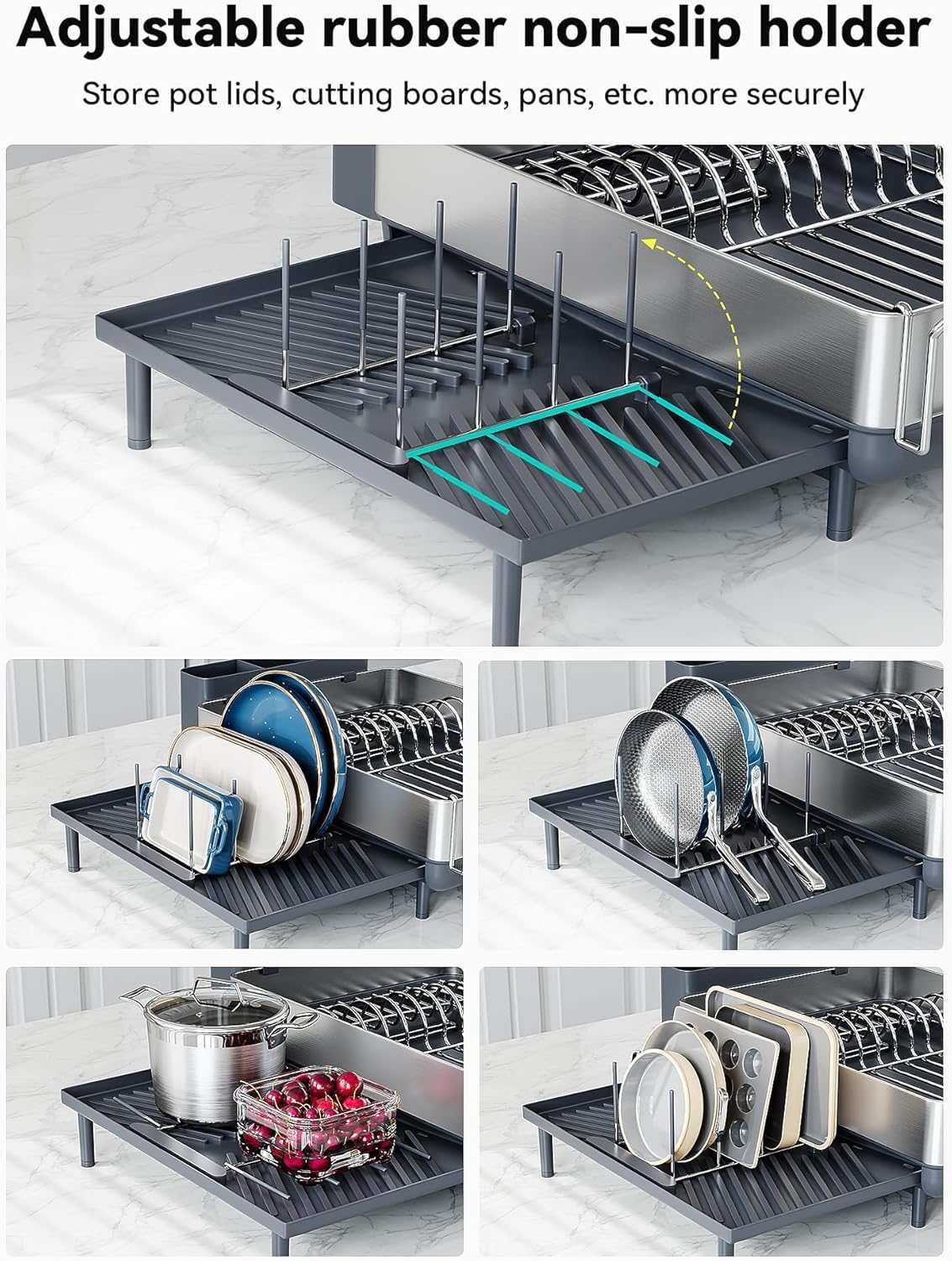 SUNLY Large Dish Drying Rack, Expandable Dish Racks for Kitchen Counter, Space Saving 304 Stainless