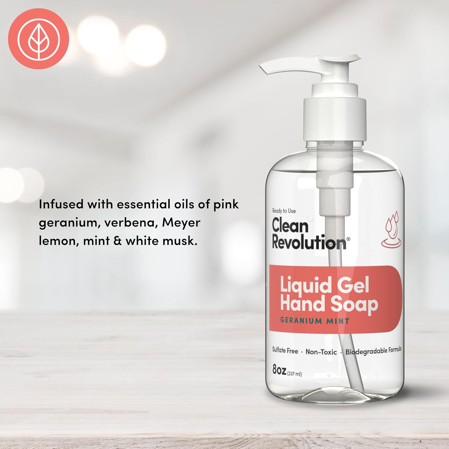 Clean Revolution Liquid Gel Hand Soap, Silky Rich Liquid, Quick Lather, Fast Rinsing, Contains Real