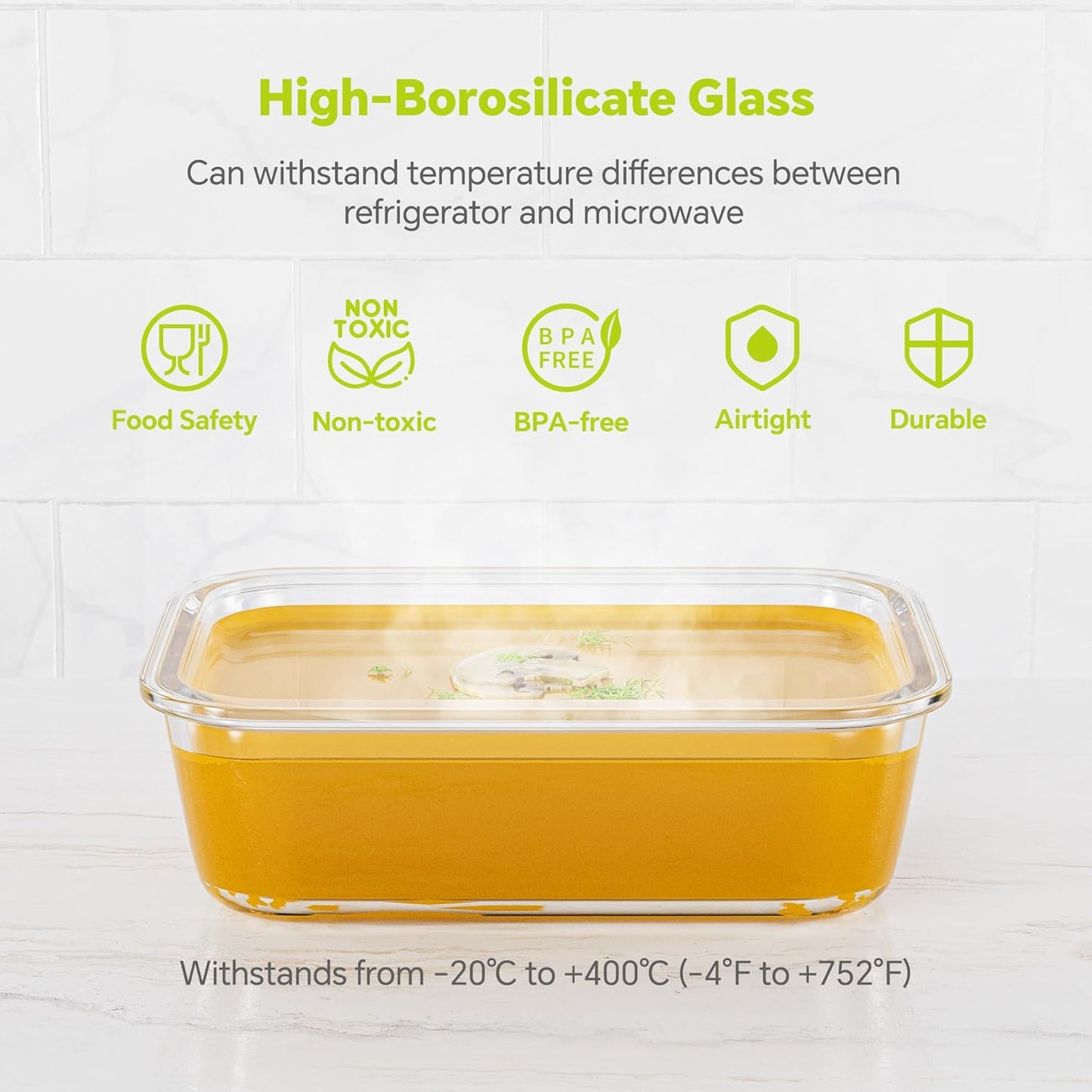 5-Pack 35 oz Borosilicate Glass Food Storage Containers with Lids, Stackable Airtight Glass Meal