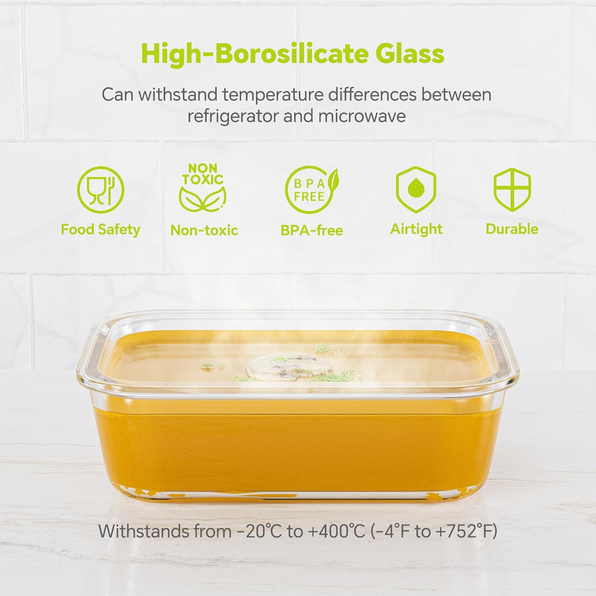 5-Pack 35 oz Borosilicate Glass Food Storage Containers with Lids, Stackable Airtight Glass Meal