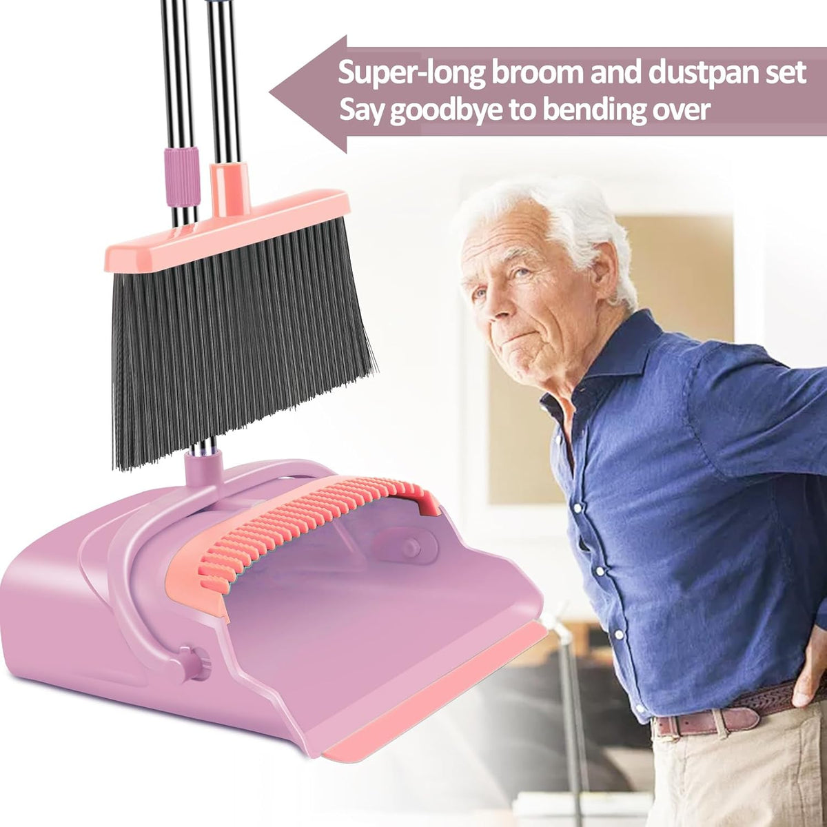 kelamayi Broom and Dustpan Set for Home, Office, Indoor&Outdoor Sweeping, Stand Up Broom and