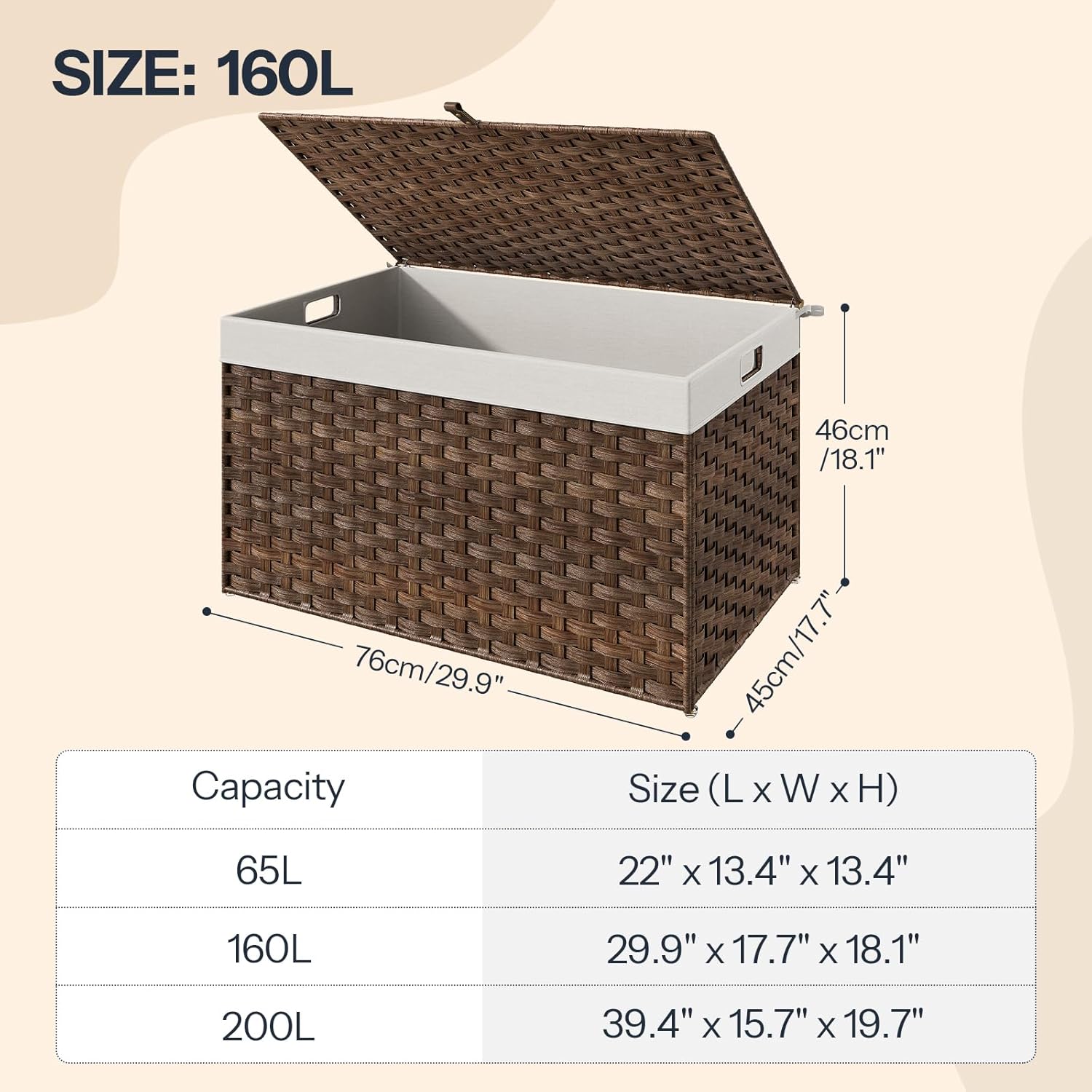 HOOBRO Storage Basket with Lid, 42.3 Gallon (160L) Wicker Basket, Handwoven Blanket Storage Basket