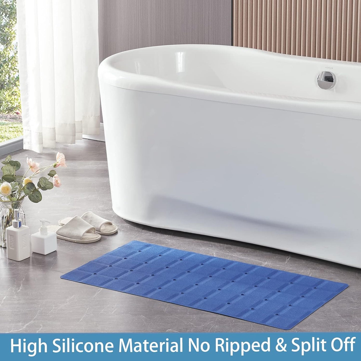 Foldable Silicone Bathtub Mat: Jumbo Size Heavy Duty Safety Bath Mat for Tub Without Suction Cups