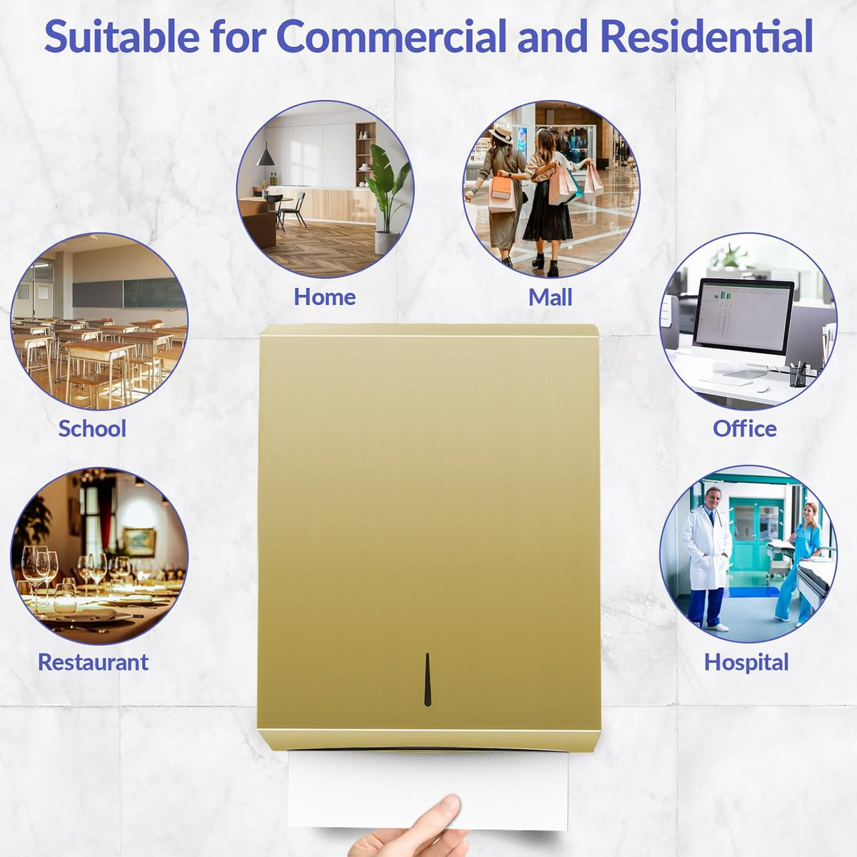 Paper Towel Dispenser Wall Mount, Brushed Gold Stainless Steel Commercial Paper Towel Holder with