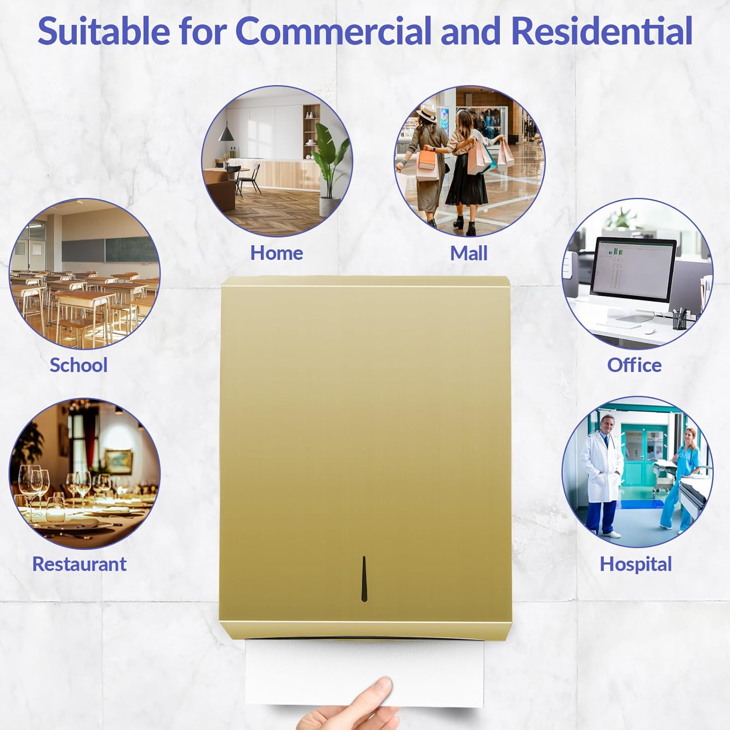 Paper Towel Dispenser Wall Mount, Brushed Gold Stainless Steel Commercial Paper Towel Holder with