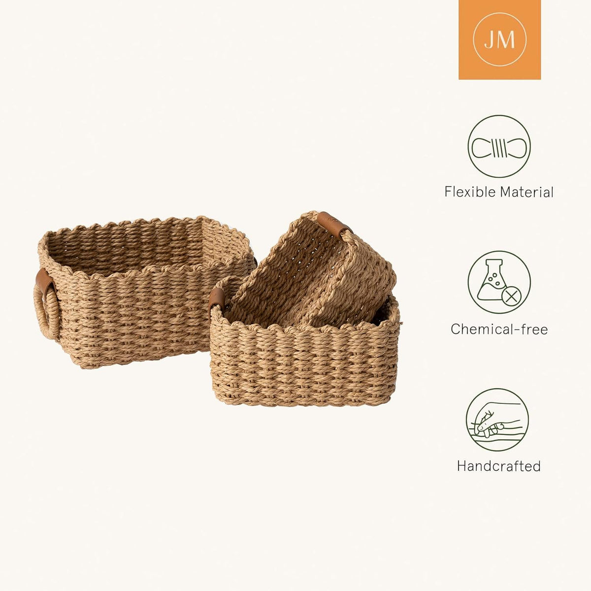 LA JOLIE MUSE Small Wicker Baskets for Organizing, Recycled Paper Rope Storage Basket Container