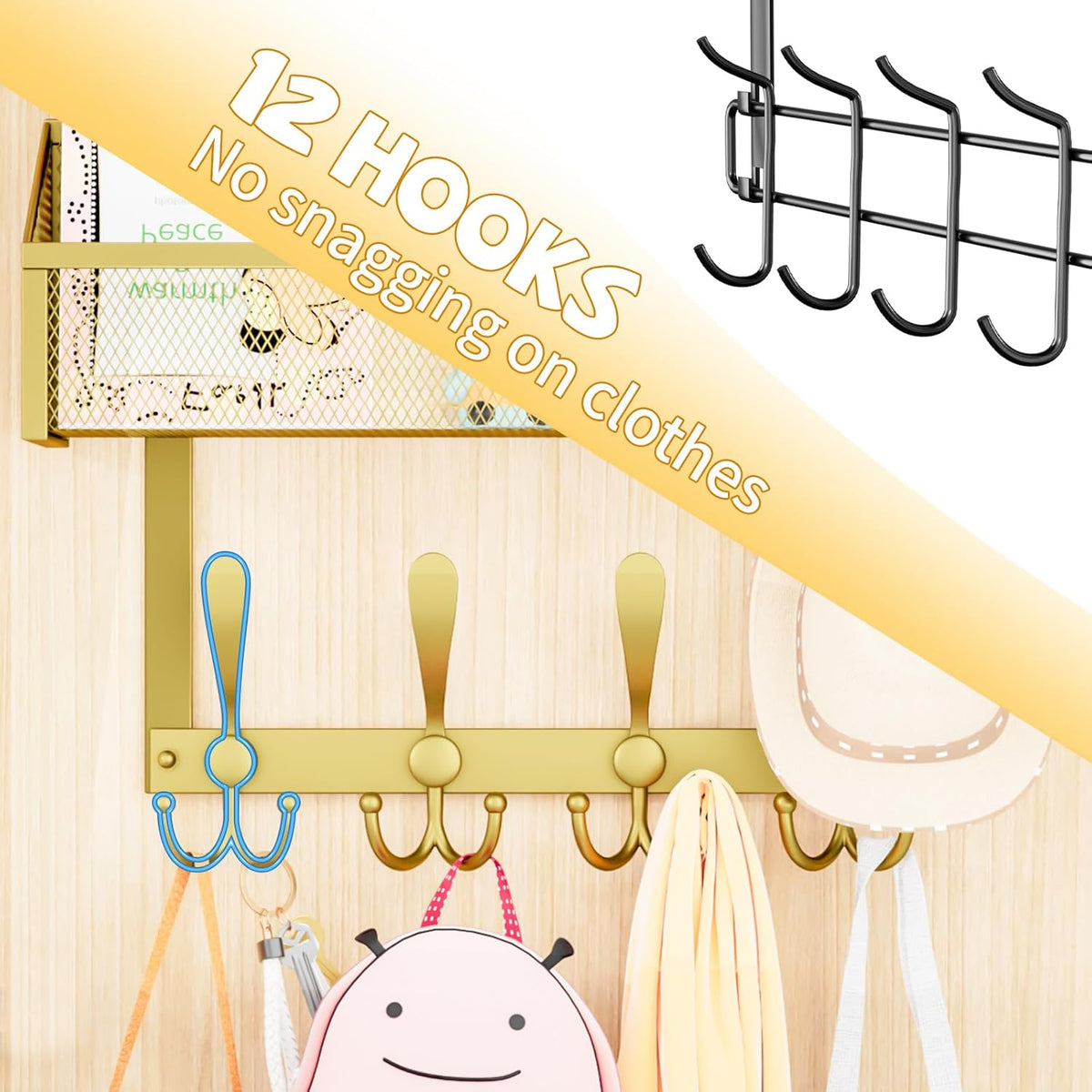 Over The Door Hooks Organizer, Coat Rack Over The Door Storage Hanger Towel Rack, Back of Storage