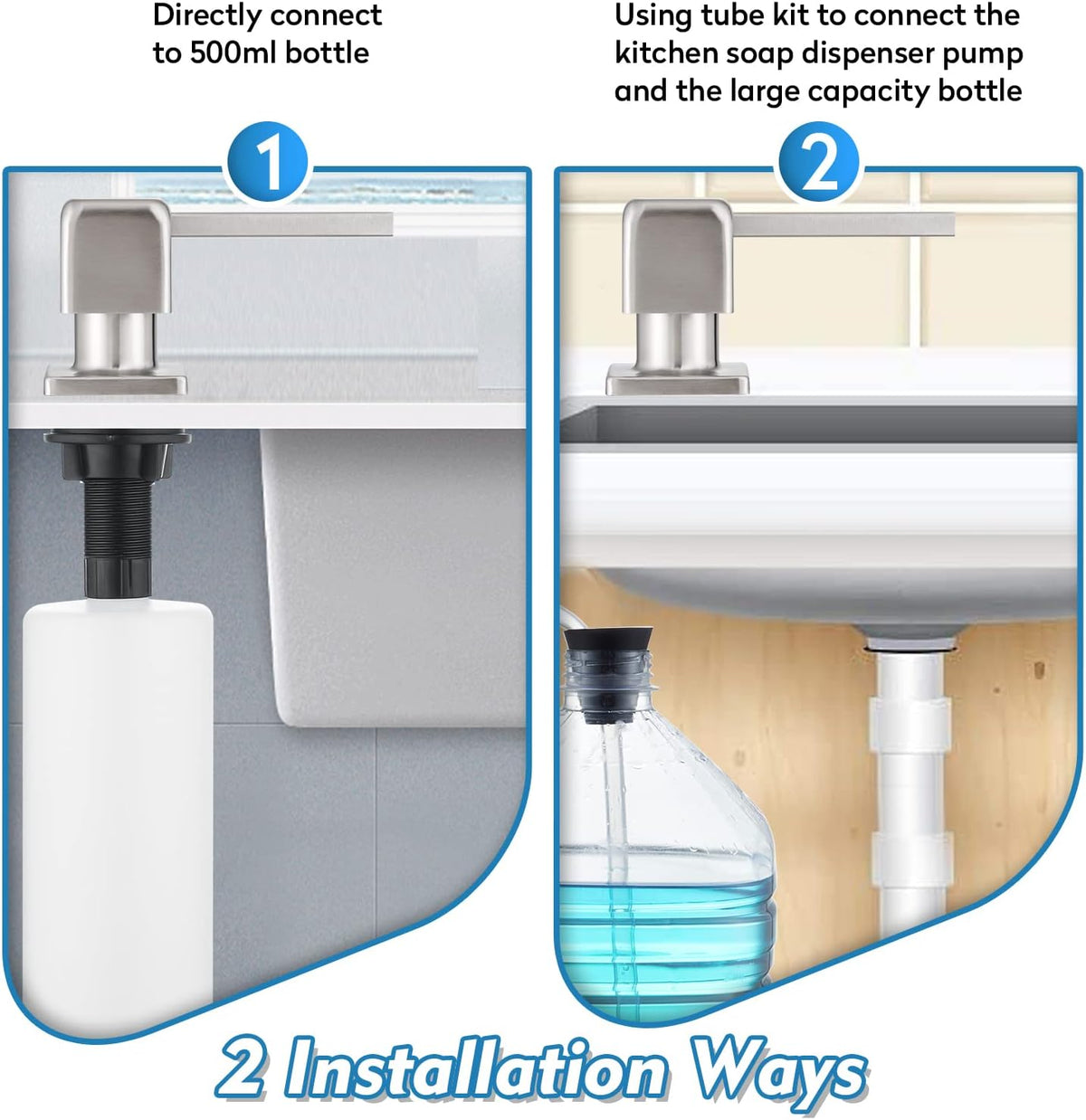 CREA Soap Dispenser for Kitchen Sink, Kitchen Soap Dispenser Brushed Nickel Square Built in Sink