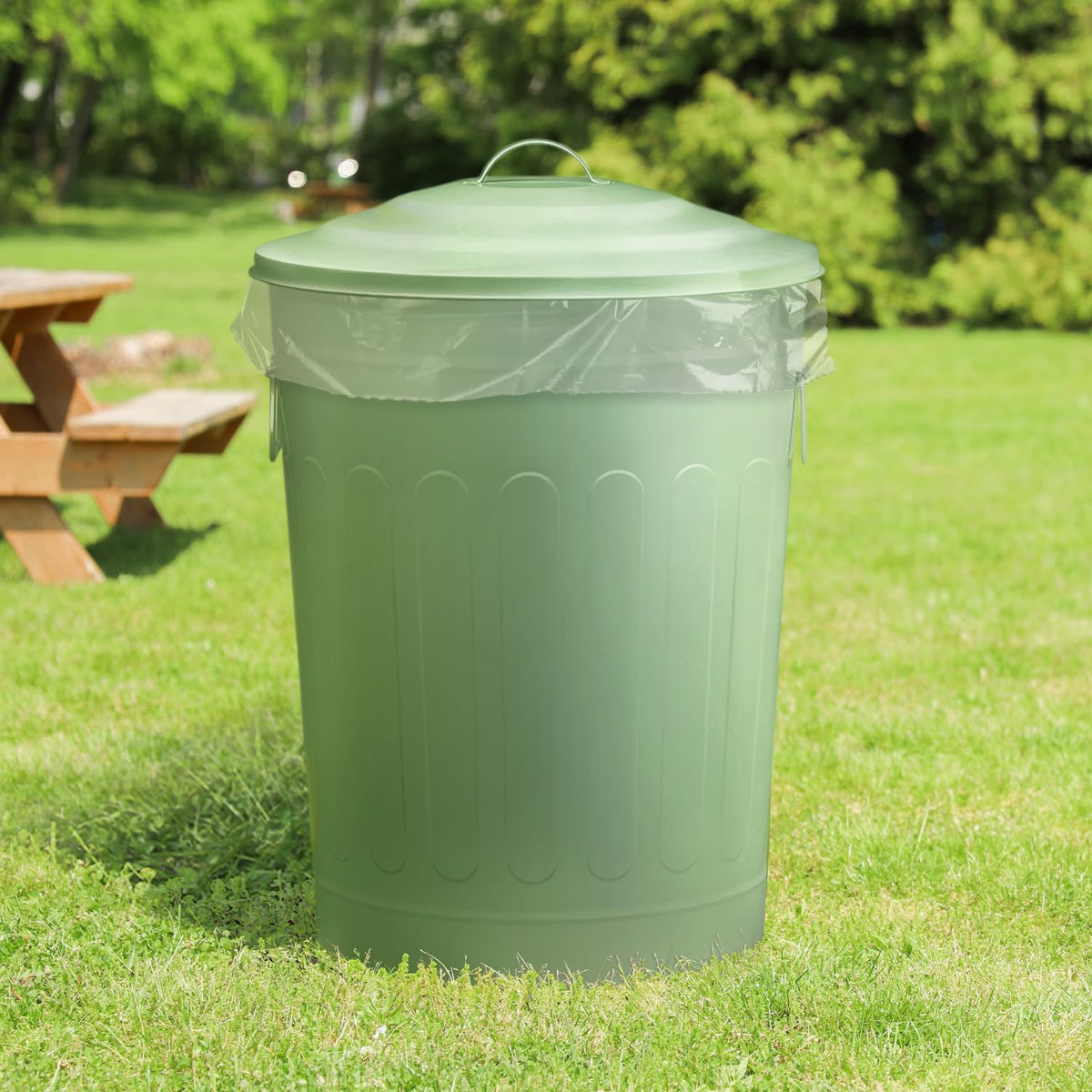 Plexon Round Trash Can 13 Gallon, Vintage Metal Outdoor Trash Can with Lid, Retro Farmhouse Garbage