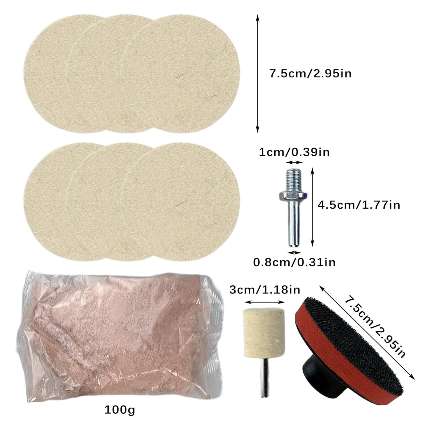 9Pcs/Set Glass Polishing Kit, 100g Cerium Oxide Powder Polishing Kit with Towel Polishing Wheels