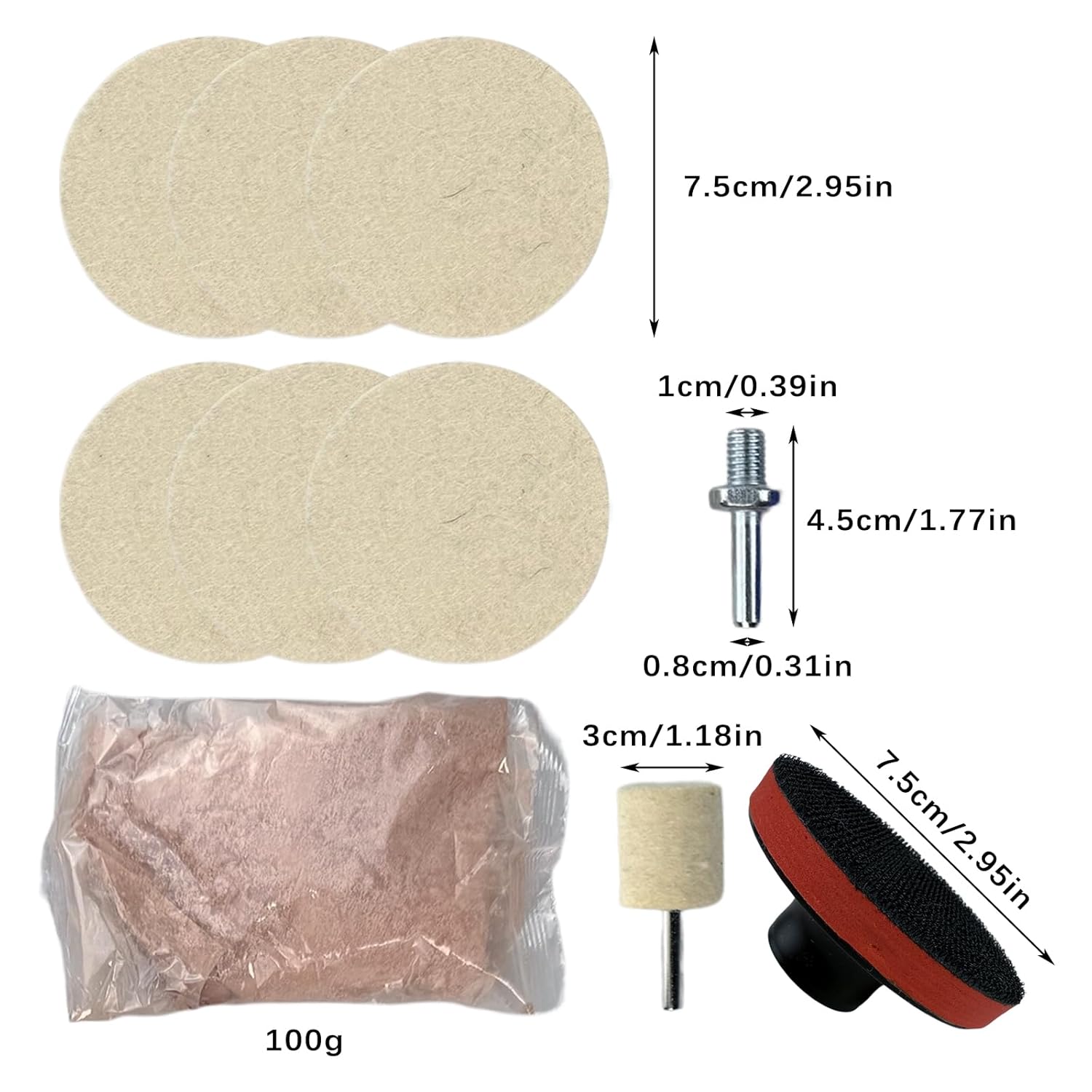 9Pcs/Set Glass Polishing Kit, 100g Cerium Oxide Powder Polishing Kit with Towel Polishing Wheels