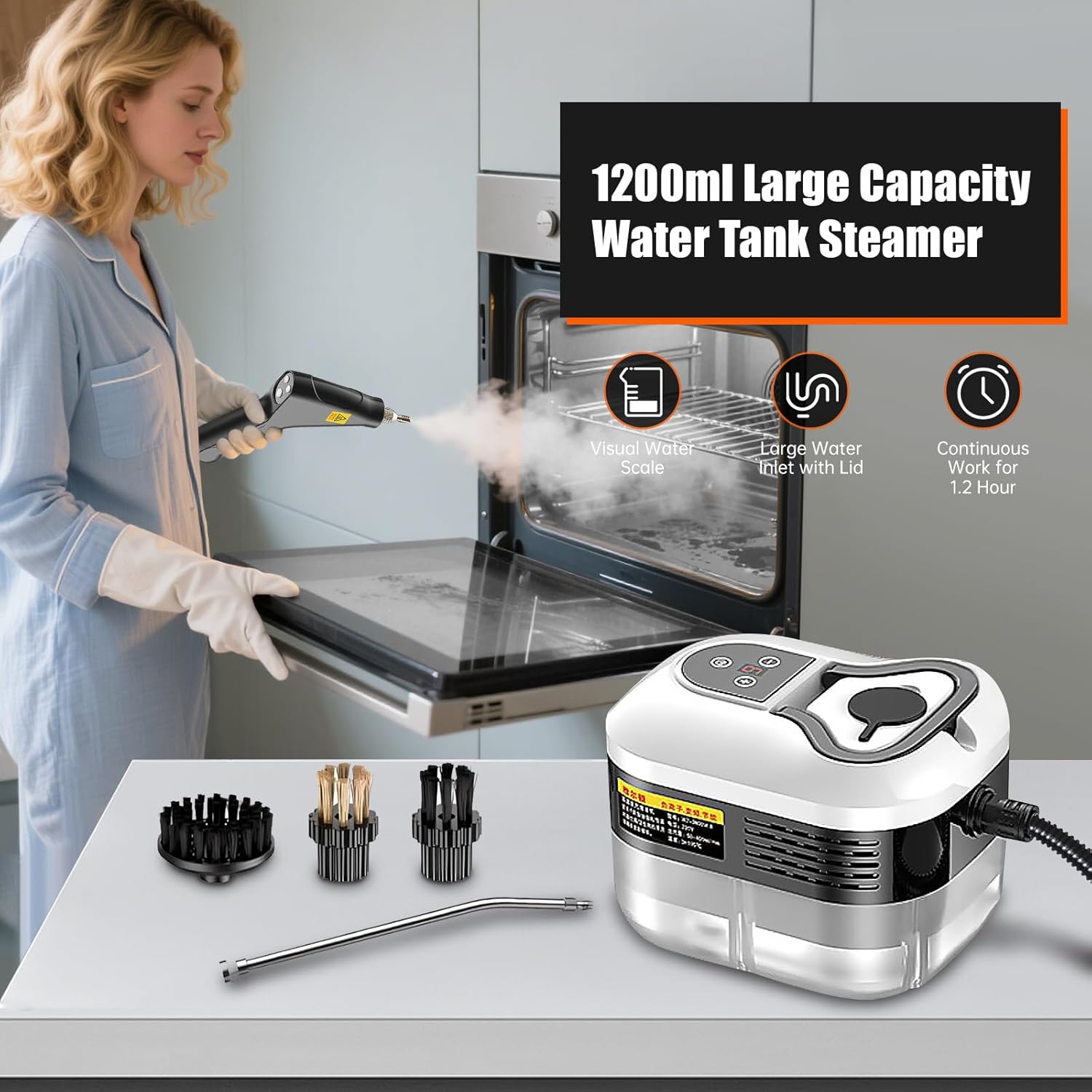 High Pressure Steam Cleaner, 2500W Portable High Temp Bathroom Power Steamer Cleaning Machine Steam