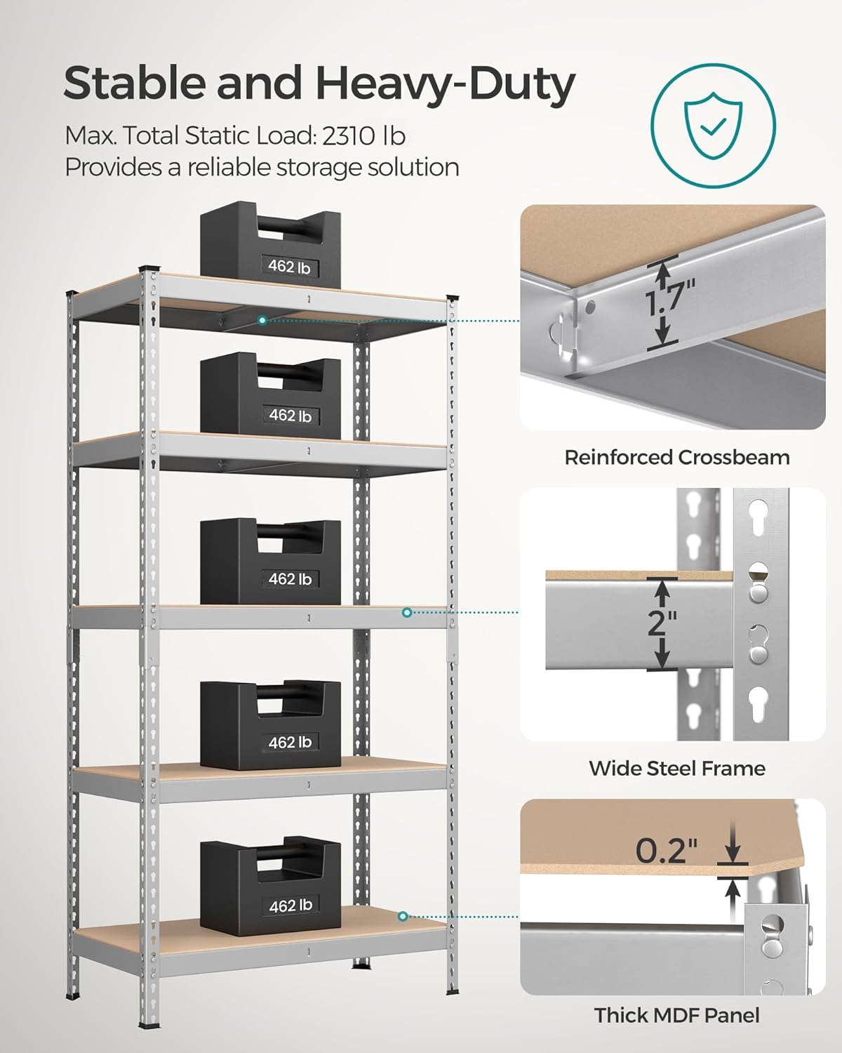 SONGMICS 5-Tier Storage Shelves, Load 2310 lb, Set of 2 Garage Storage, Boltless Assembly