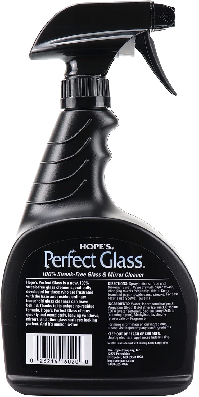 HOPE'S Perfect Glass Cleaner Spray, Streak-Free, Ammonia-Free Window, Mirror, Screen, Tinted Glass