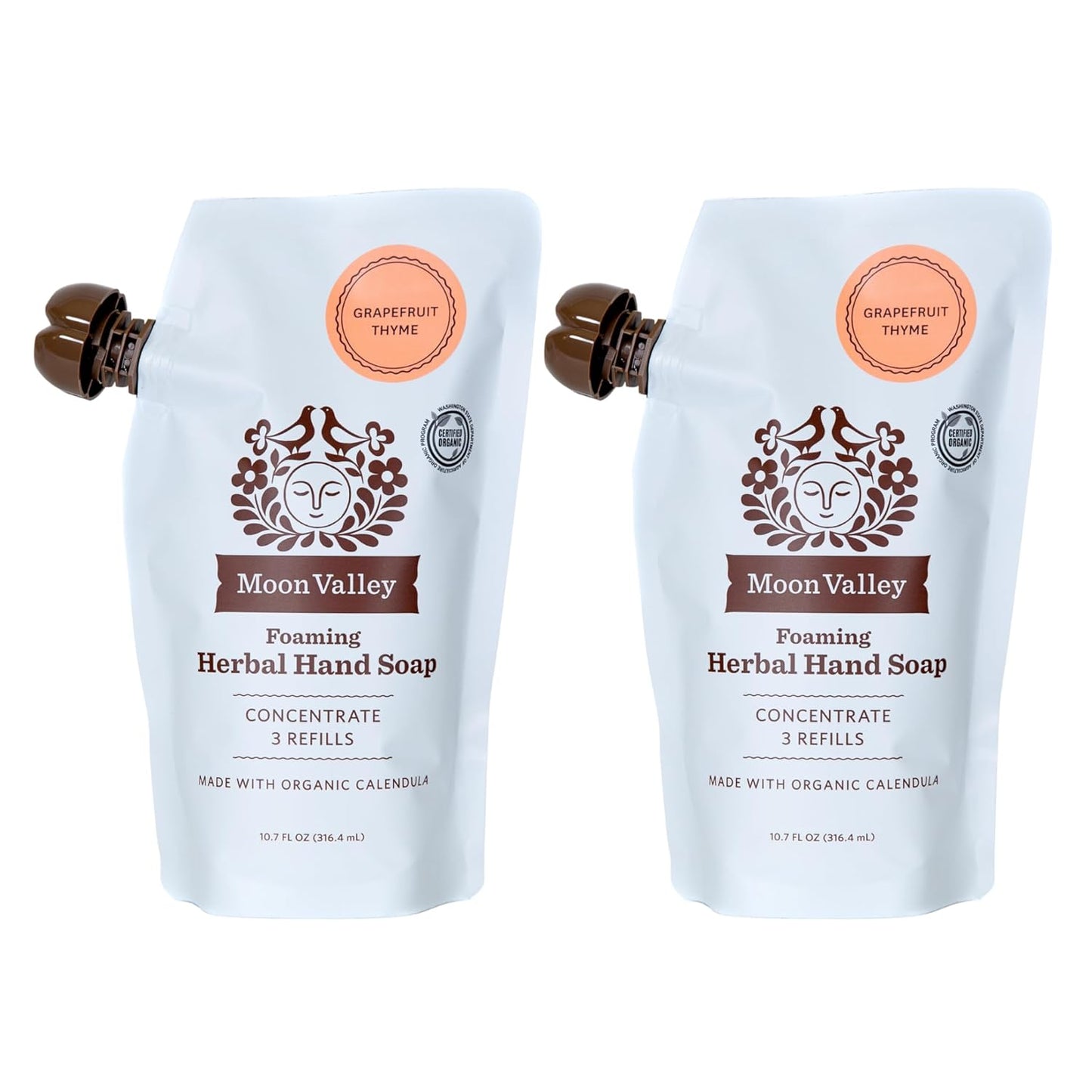 Moon Valley Foaming Hand Soap Refill Pouch, Two-Pack Grapefruit Thyme Soap, Vegan and Non-GMO