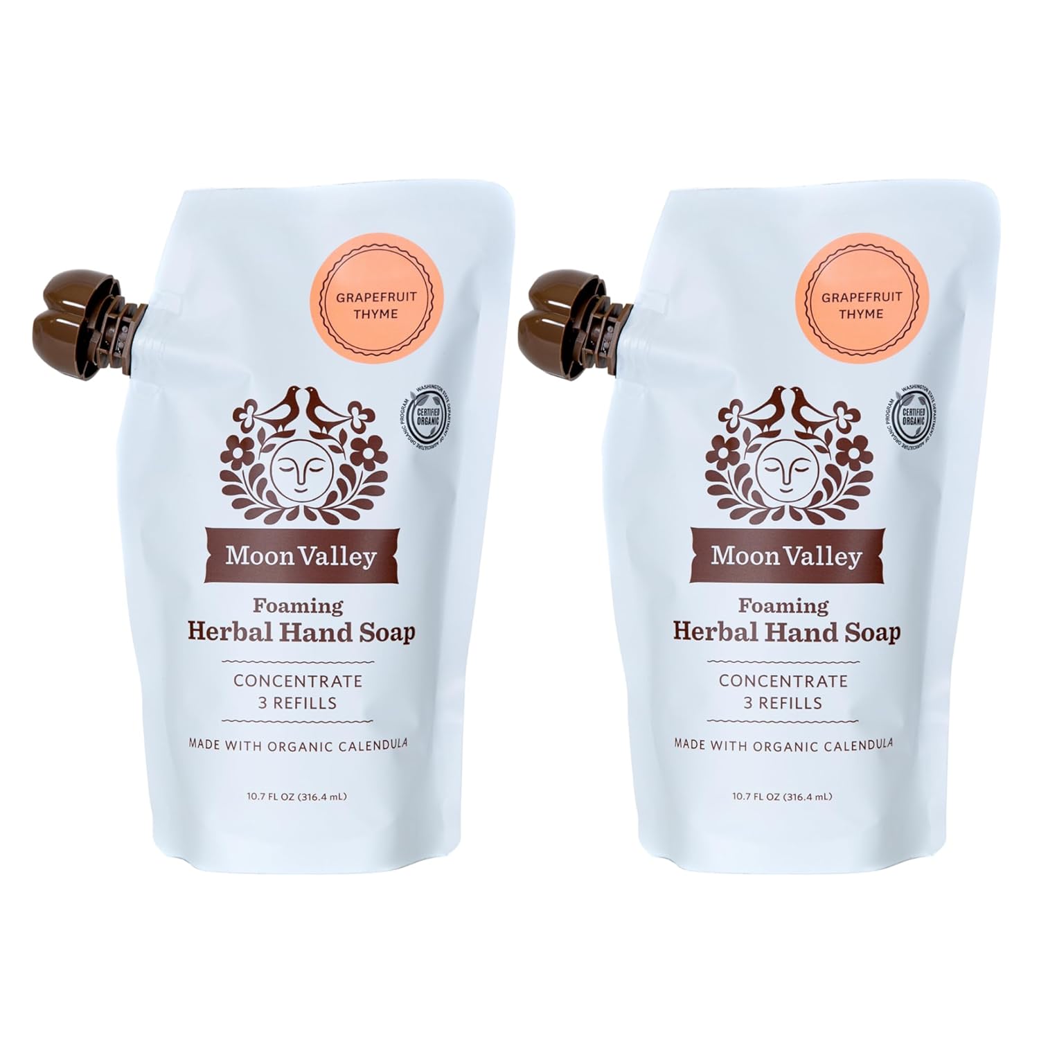 Moon Valley Foaming Hand Soap Refill Pouch, Two-Pack Grapefruit Thyme Soap, Vegan and Non-GMO