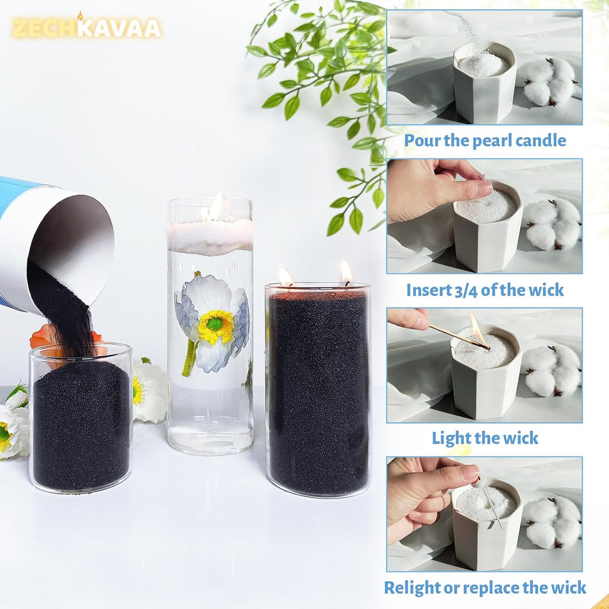 Sandalwood Scented Black Pearled Candle 18oz Luxury Sand Candle Granulated Wax - 30 Cotton Wicks