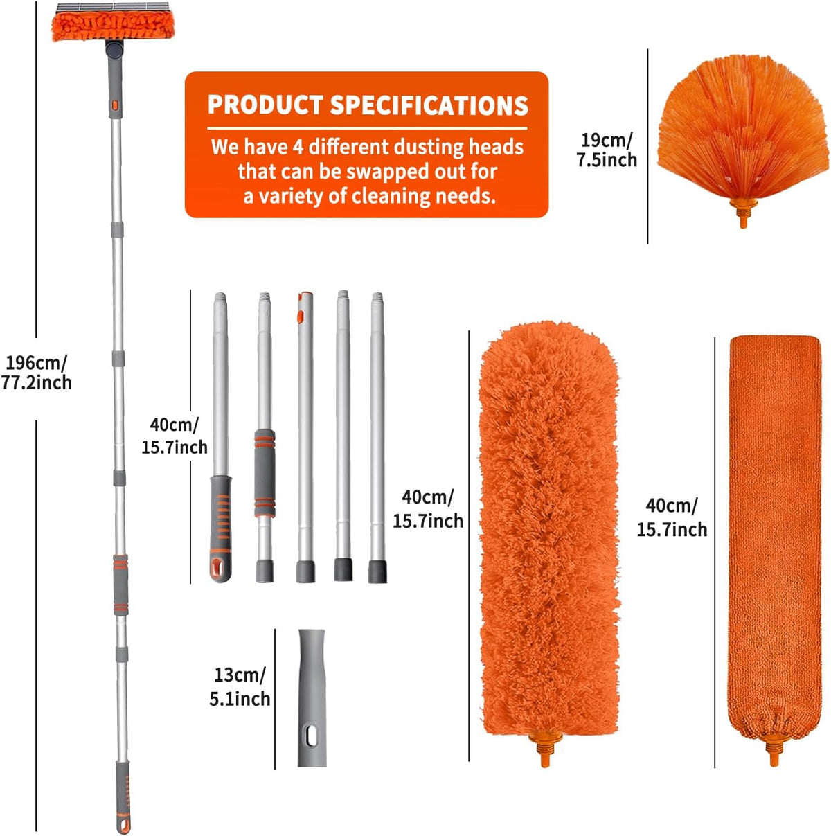 Ceiling Fan Cleaner Duster with 72‘’ Extendable Long Handle Cleaning Duster Kit, Reusable Chenille
