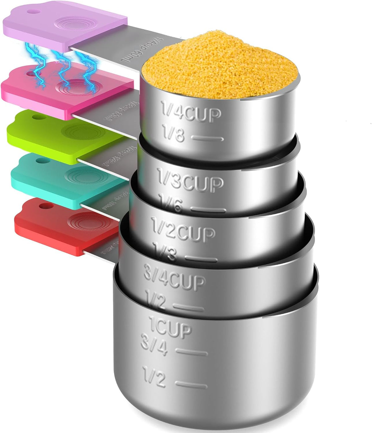Magnetic Measuring Cups, 5 Stainless Steel Nesting Measuring Cup Set for Measuring Dry or Liquid