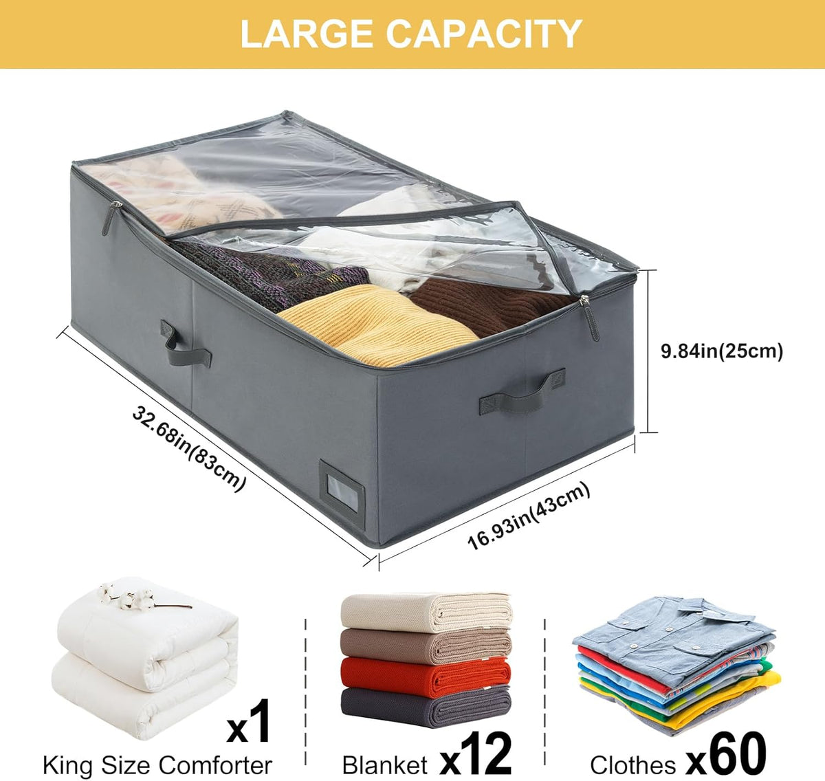 10-Inch Under Bed Storage Containers (2-Pack) | Sturdy Sidewalls | Clear Cover & Label Holder |