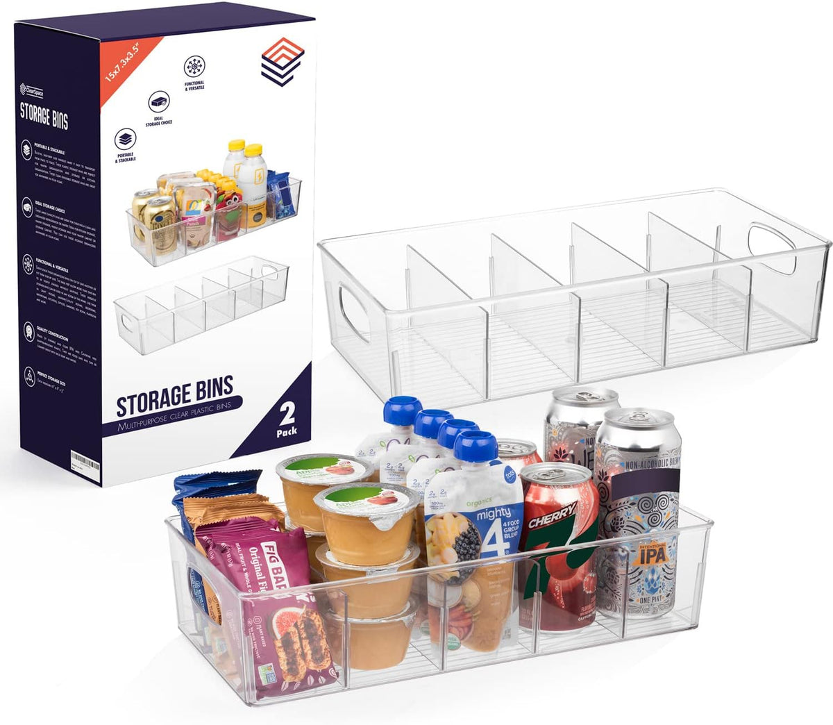 ClearSpace Plastic Pantry Organization and Storage Bins with Removable Dividers – Perfect Kitchen