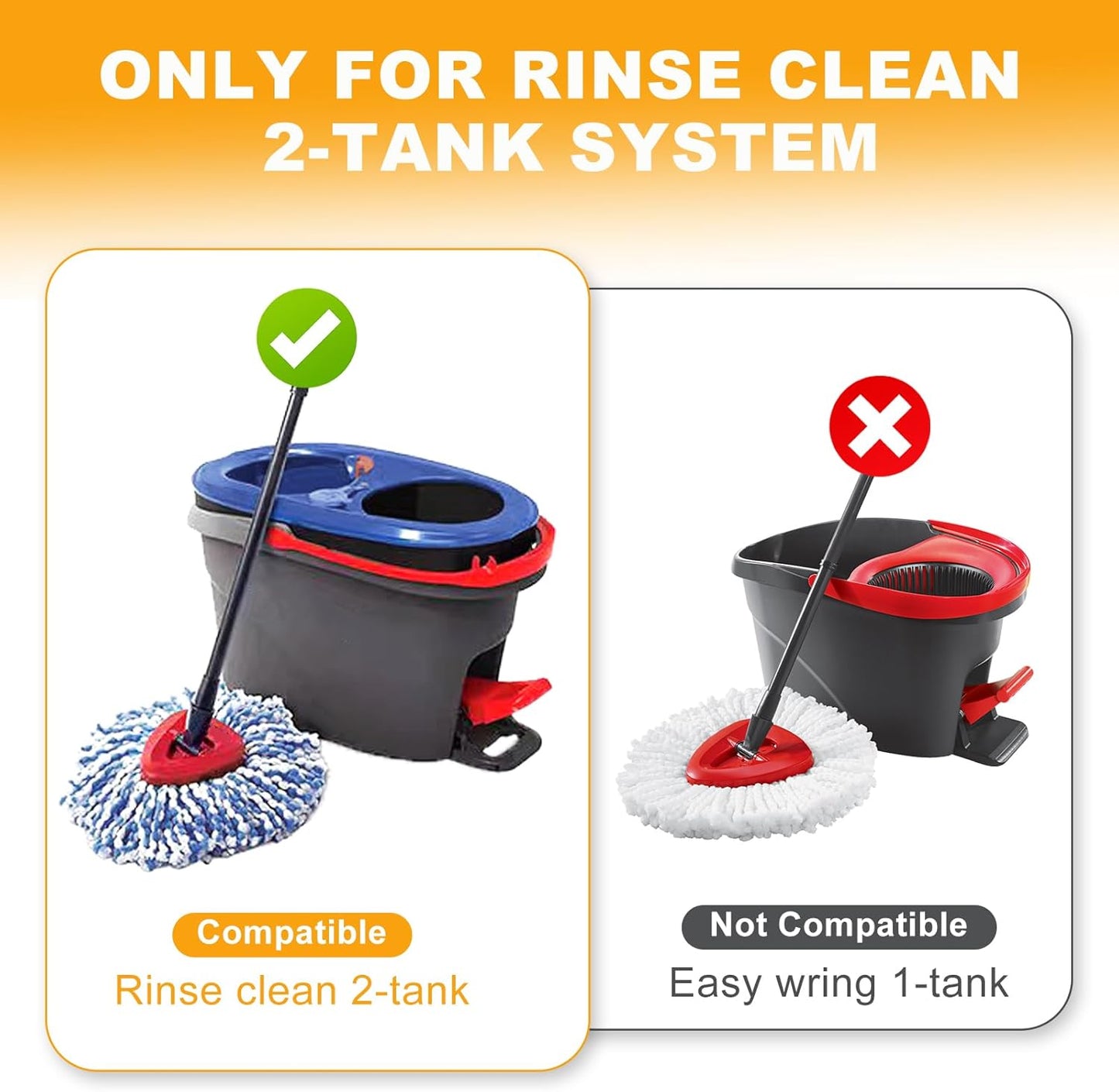 Mop Heads Replacements for OCedar RinseClean 2 Tank Spin Mop System, Mop Replace Head with 2
