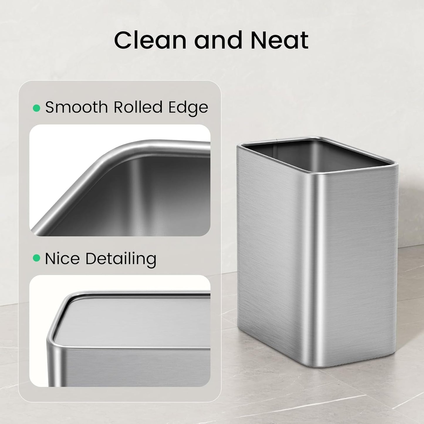 Cesun Small Bathroom Trash Can 2.1 Gallon Wastebasket, Modern Metal Garbage Can Office Waste