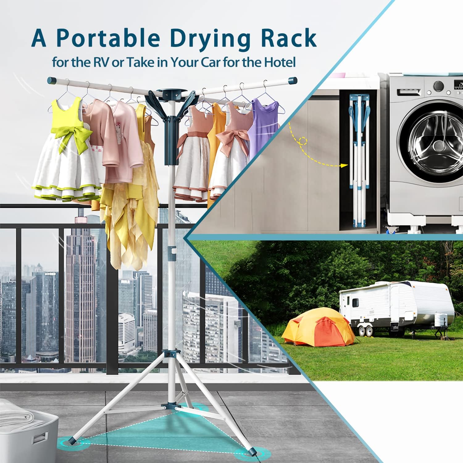 JAUREE Tripod Clothes Drying Rack Folding Indoor, Portable Drying Rack Clothing and