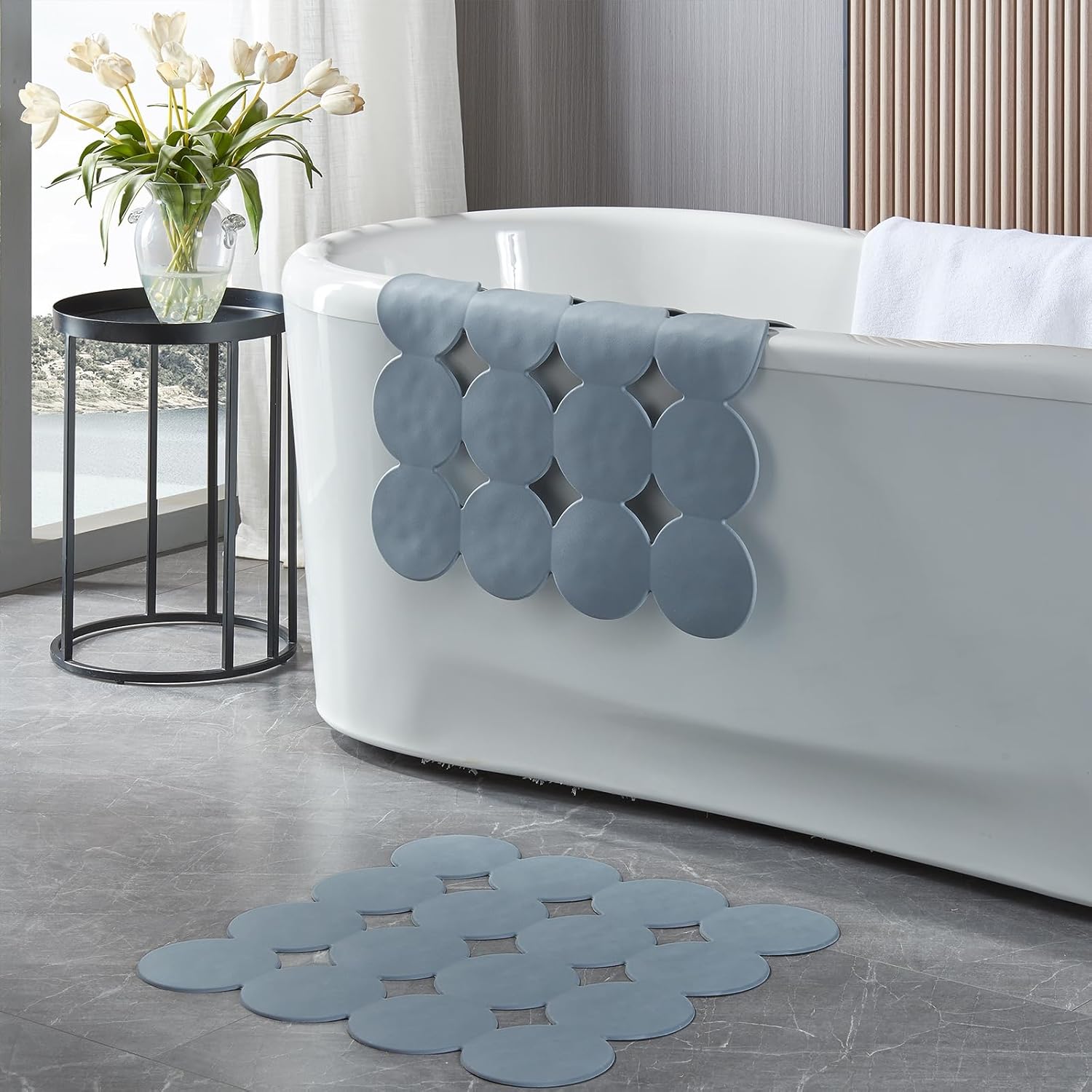 Square Shower Mat Nonslip - 2PCS Rubber Bathtub Mat with Suction Cups for Inside Shower Bathroom