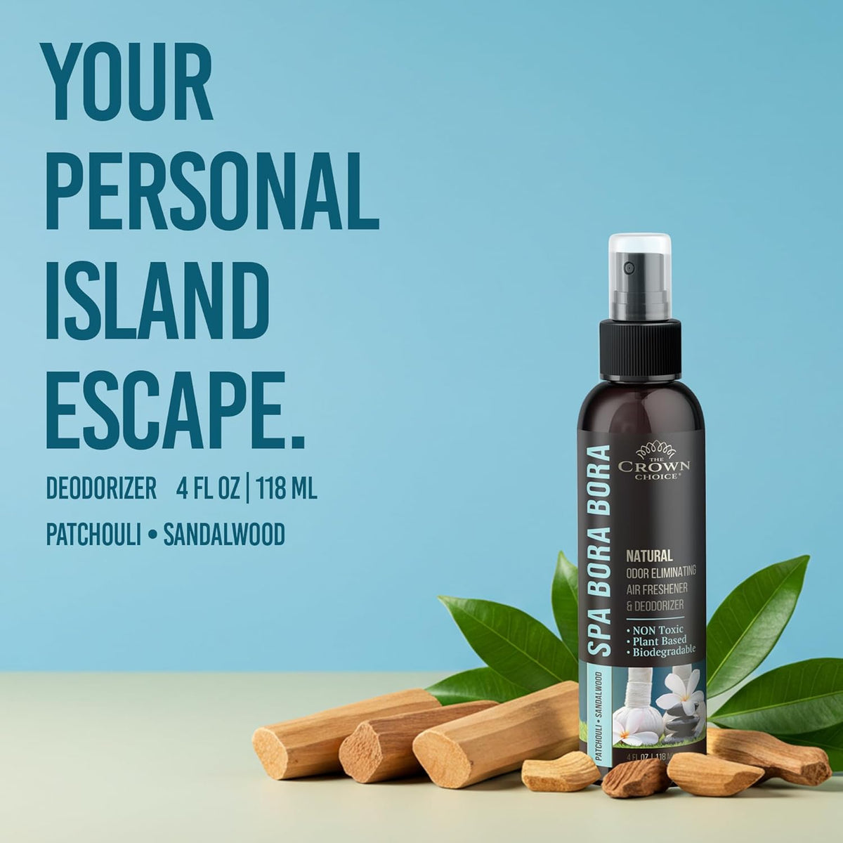Non-Toxic Odor Eliminator, Natural Sandalwood & Patchouli Air Freshener Spray for Home, Room