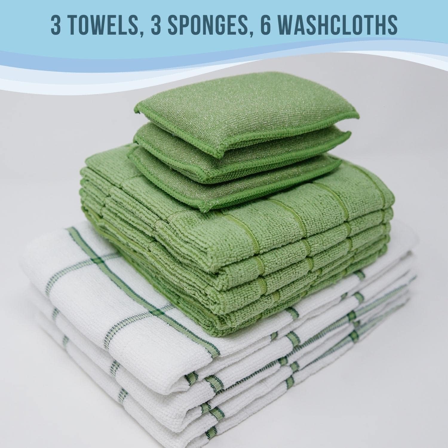 Don Aslett's 12 Piece Microfiber Kitchen Set | 6 Multi-Purpose Wash Cloths, 3 Super Absorbent