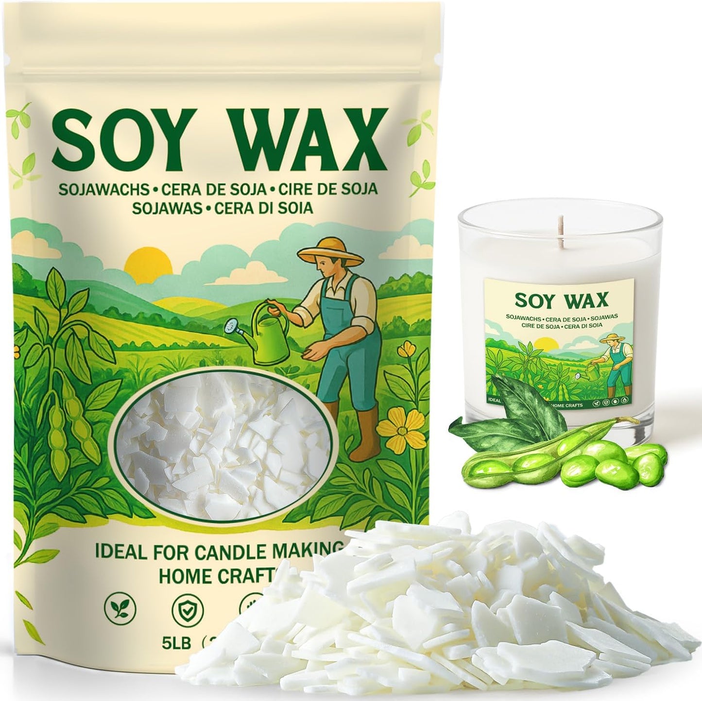 NORVENCE Soy Wax for Candle Making, Natural Soy Wax Flakes 5lb, Premium Candle Wax for DIY Candle