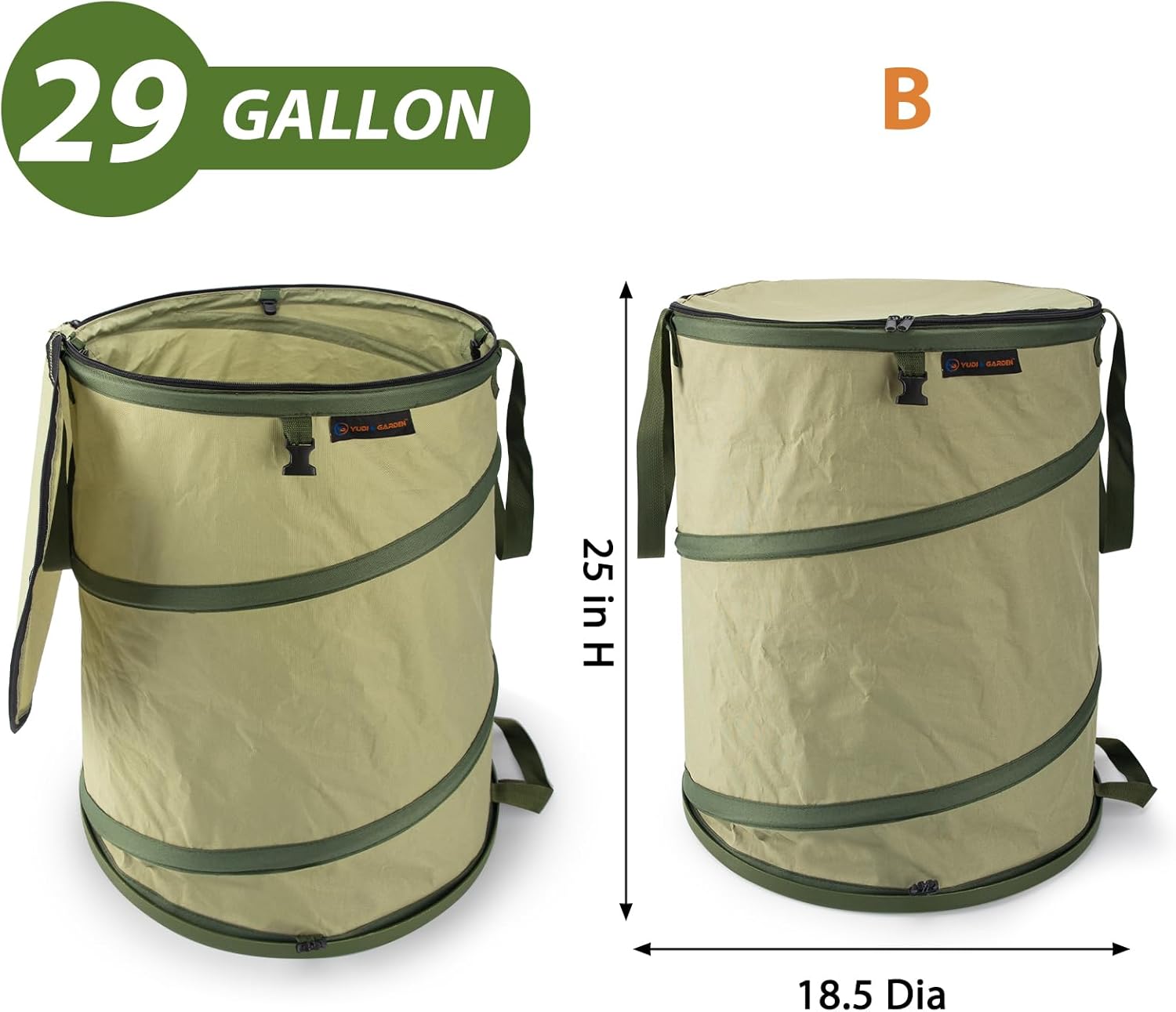 YUDI & GARDEN 29 Gallon Hard Bottom Collapsible Trash Can｜Collapsible Garden Bag｜Camping Trash Can