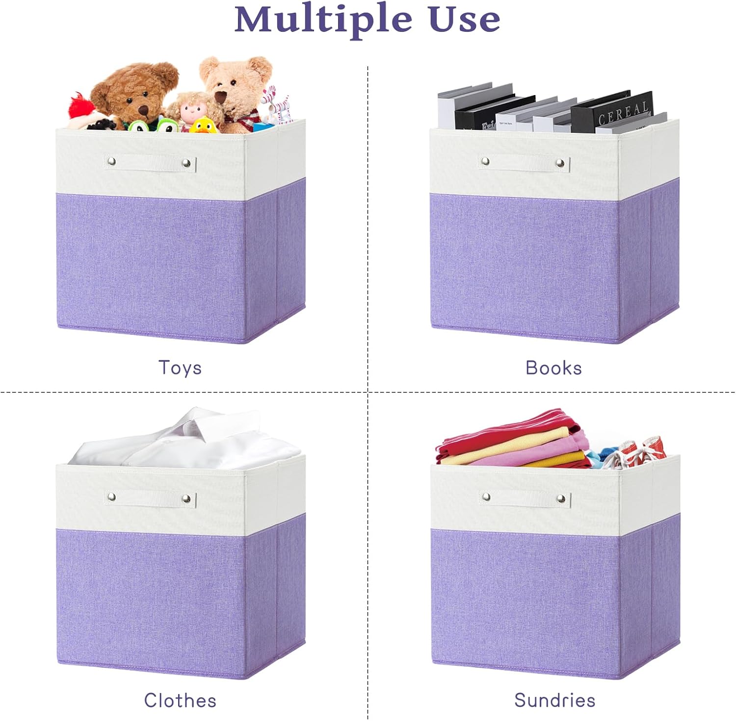13 x 13 Inch Fine Linen Storage Bins with Handles，Fabric Cube Boxs，Collapsible Basket Organizers