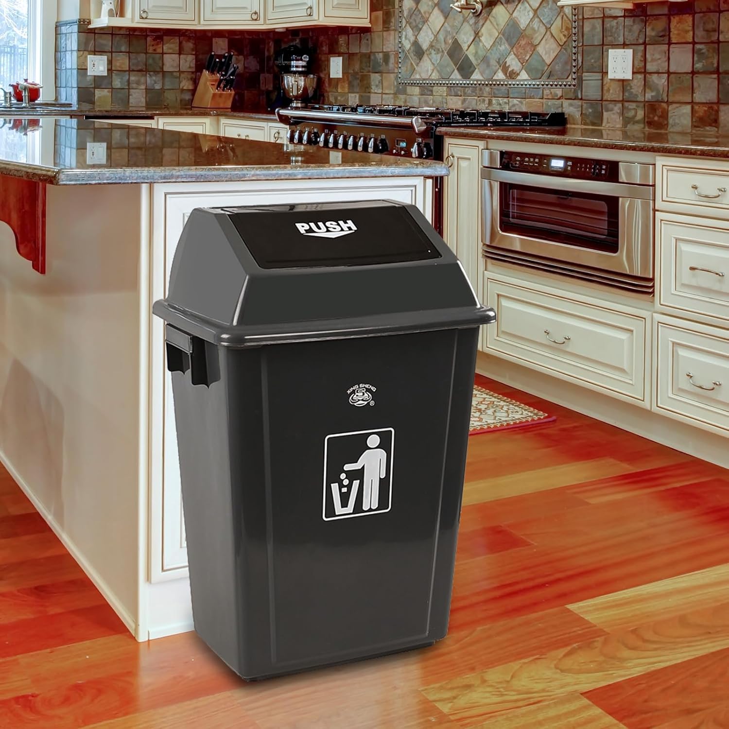 4 Packs 13 Gallon Commercial Heavy-Duty Trash/Garbage Can, Swing Lid Waste Container for
