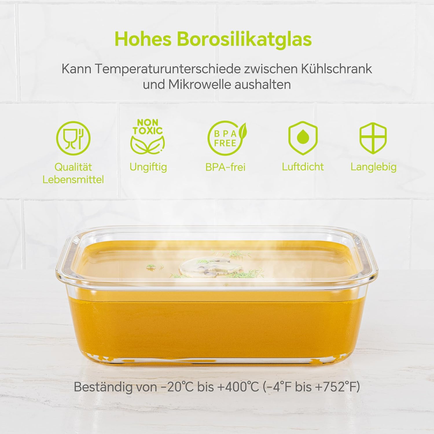 3-Pack 35 oz Borosilicate Glass Food Storage Containers with Lids, Stackable Airtight Glass Meal