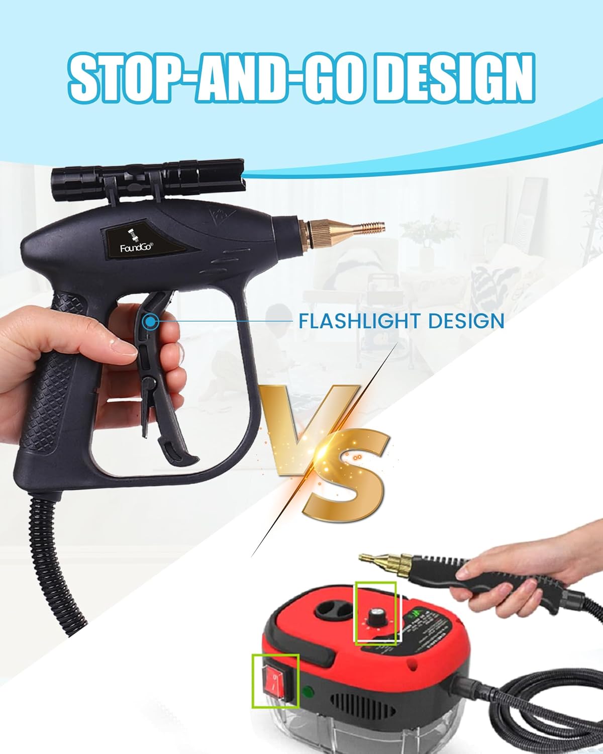 FoundGo 1700W Tankless Handheld Steam Cleaner with 7 Brushes 20s Heating to 239℉ Pressurized