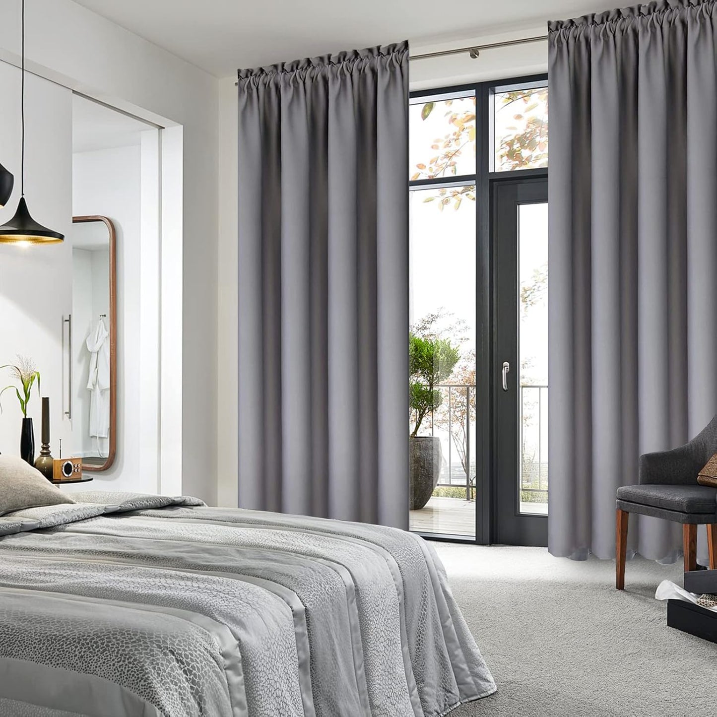 DWCN Blackout Curtains for Bedroom – Thermal Insulated Energy Saving Drapes for Living Room, Grey