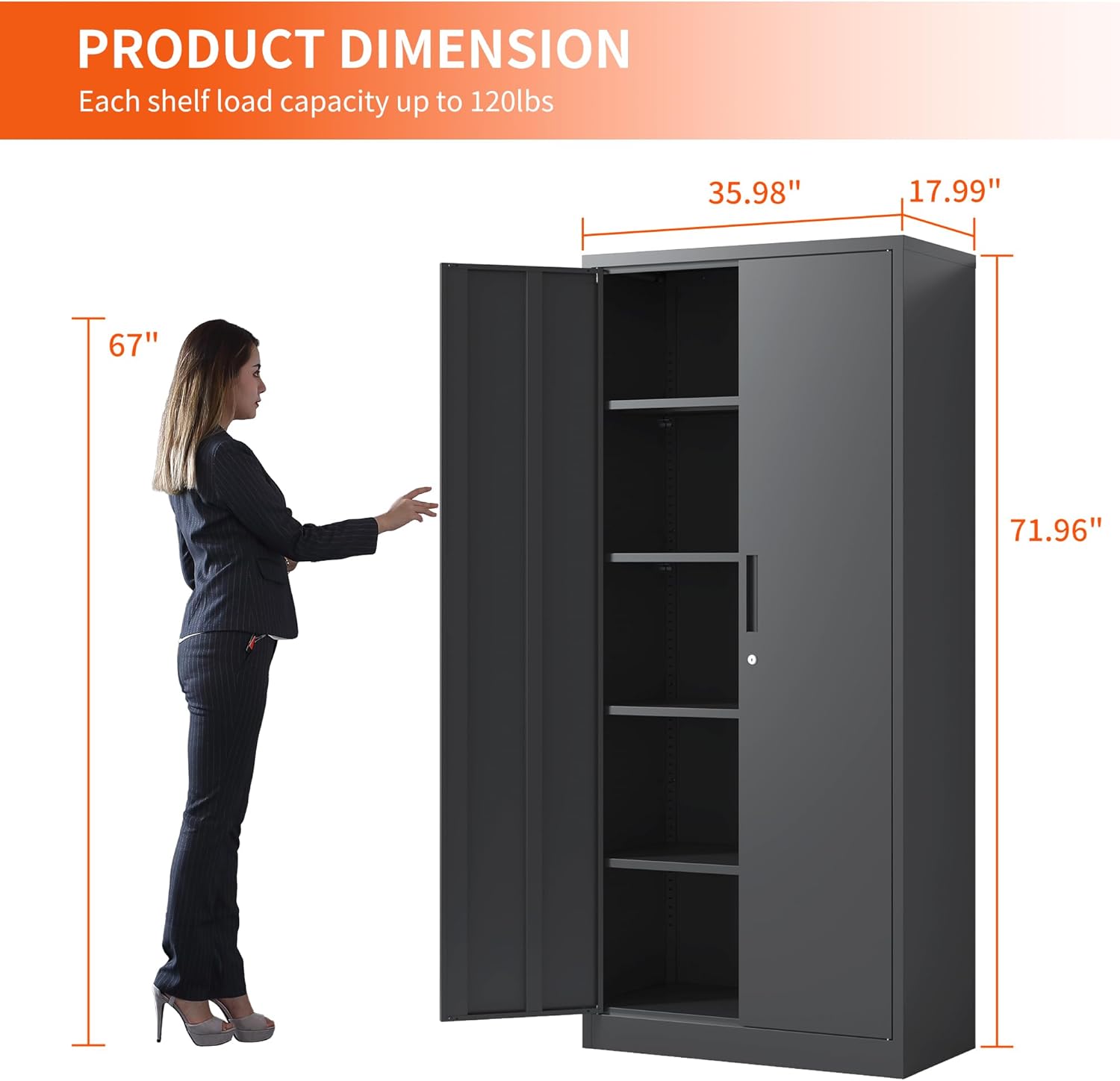 72'' Garage Storage Cabinet, Lockable Storage Cabinet with Adjustable Shelves, Steel Tool Cabinets