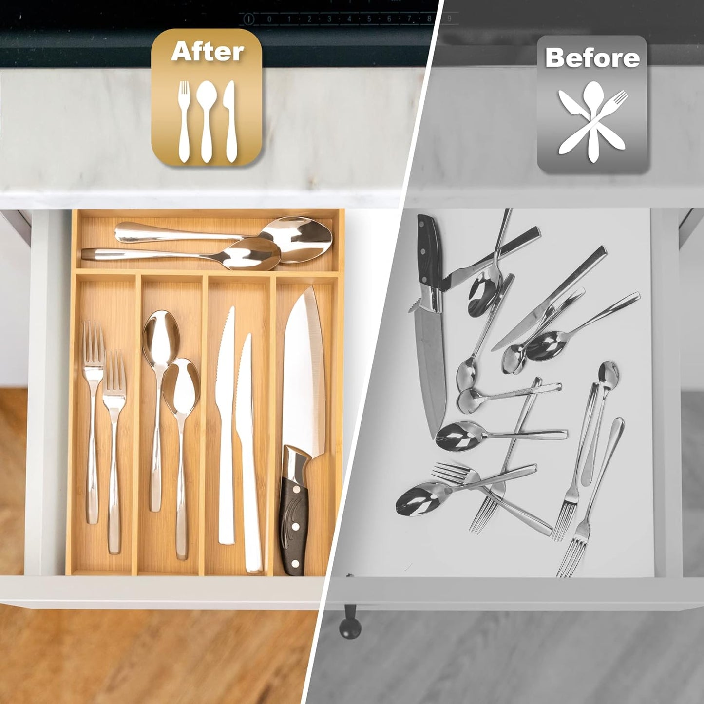 Silverware Organizer Kitchen Drawer Organizer Utensil Organizer Bamboo Silverware Holder Cutlery