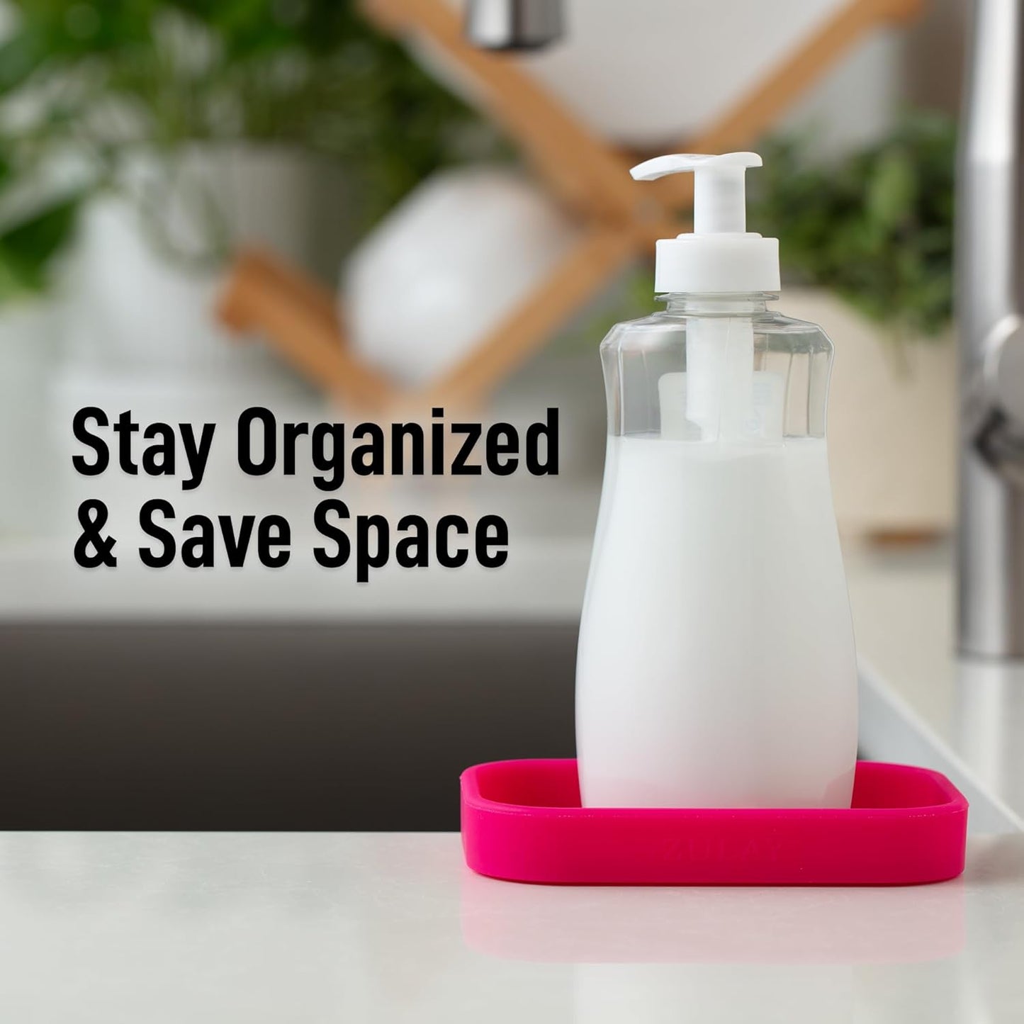 Zulay Small Silicone Sponge Holder (4.9x3.3”) – Space-Saving Sink Organizer Tray for Sponge, Soap
