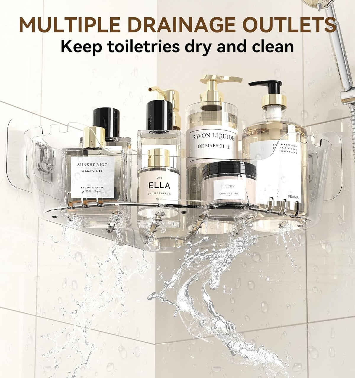 Corner Shower Caddy, 3-Pack Adhesive Shower Organizer with Soap Holder and Hooks, Rustproof Corner